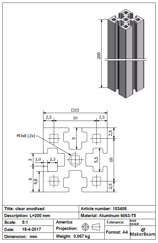 makerbeam voron 0 200mm